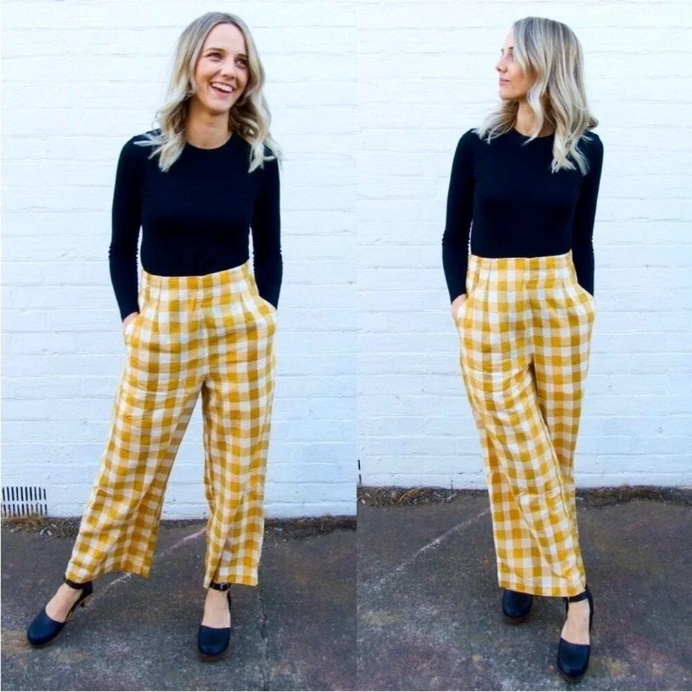Ace & Jig Polly Plaid Cotton Wide Leg Pants in Fez Size L